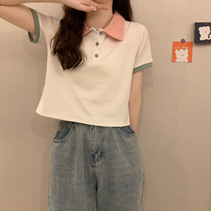 Áo Polo croptop dáng lửng cộc tay dễ thương A00114 | BigBuy360 - bigbuy360.vn