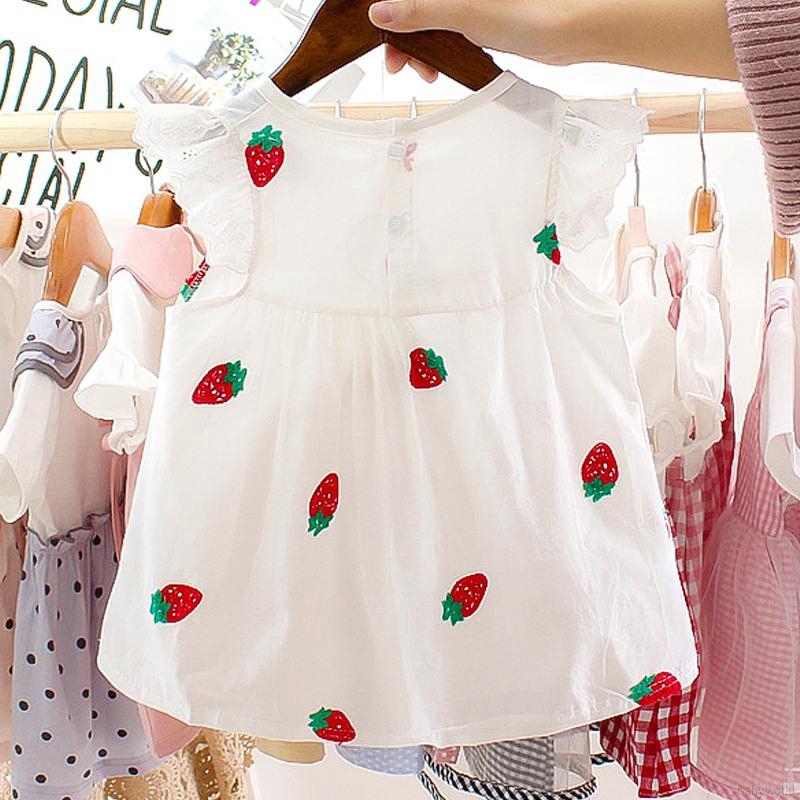 Đầm ngắn tay in hình quả dâu cho bé gái