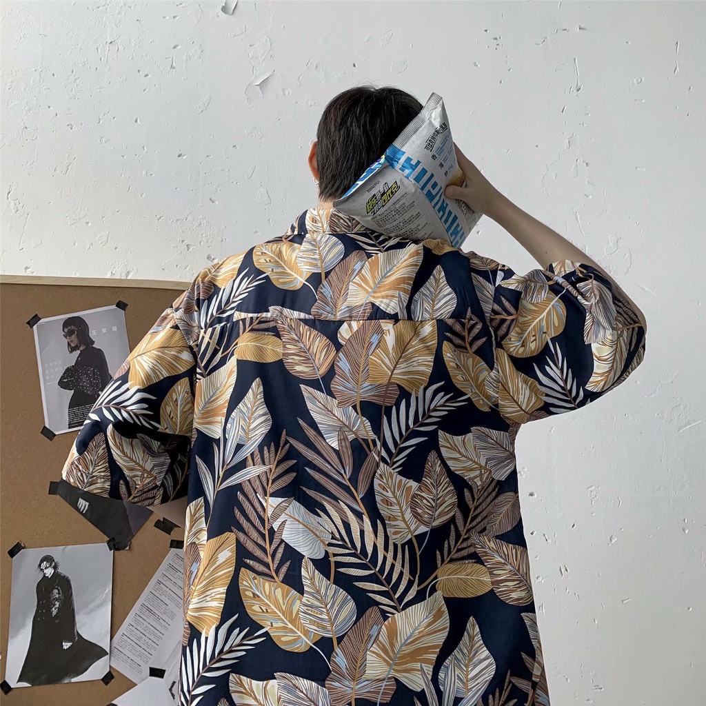 Áo Sơ Mi Tay Ngắn Dáng Rộng Vải Lụa Mát In Họa Tiết Hawaii Phong Cách Retro Thời Trang Mùa Hè