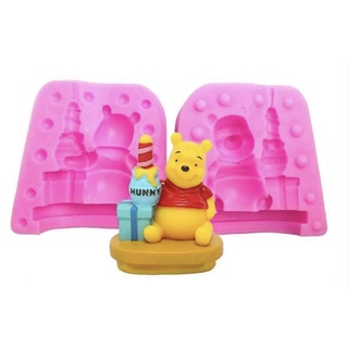 Khuôn silicon Gấu Pool bên hộp quà 7x7cm đổ rau câu 3D, 4D