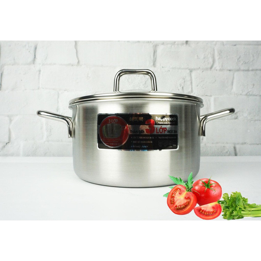 Nồi inox 3 lớp Happy Cook Alvar N24-ALVG - 24cm dùng trên bếp gas, bếp hồng ngoại và bếp điện từ
