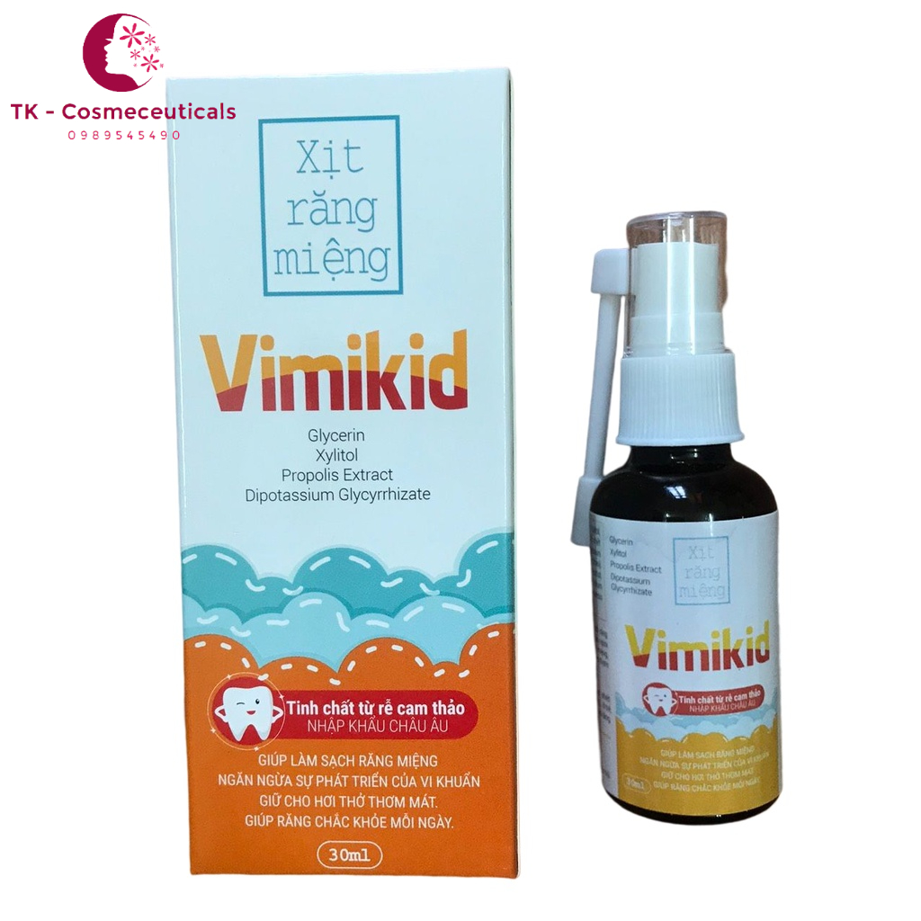 Xịt Răng Miệng Vimikid Giúp Làm Sạch Răng Miệng, Ngăn Ngừa Vi Khuẩn Giúp Răng Chắc Khỏe Chiết Xuất Từ Rễ Cam Thảo - 30ml