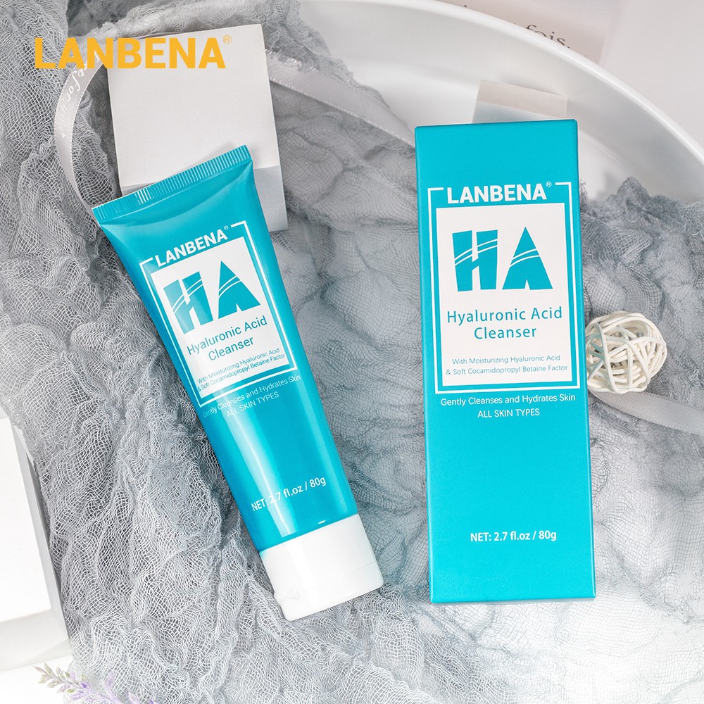 Sữa rửa mặt LANBENA tinh chất Axit Hyaluronic làm sạch sâu mụn đầu đen dưỡng ẩm cho da dầu 80ml