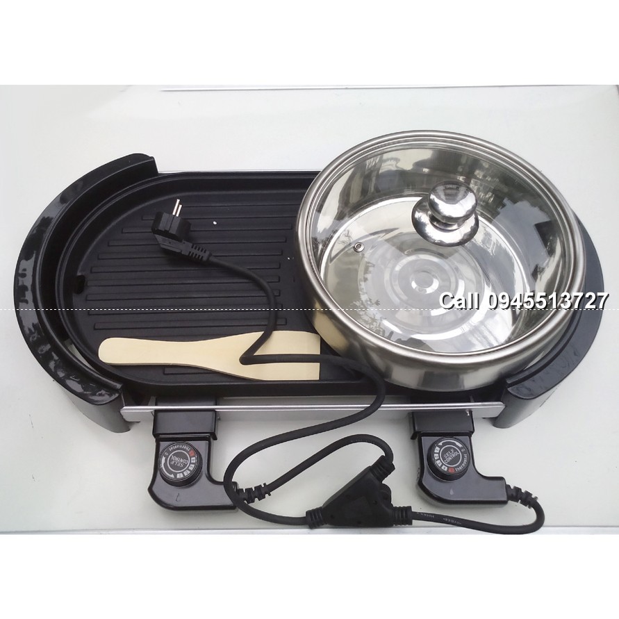 Bếp lẩu nướng điện 2 mâm nhiệt Holtashi PAN SS 46