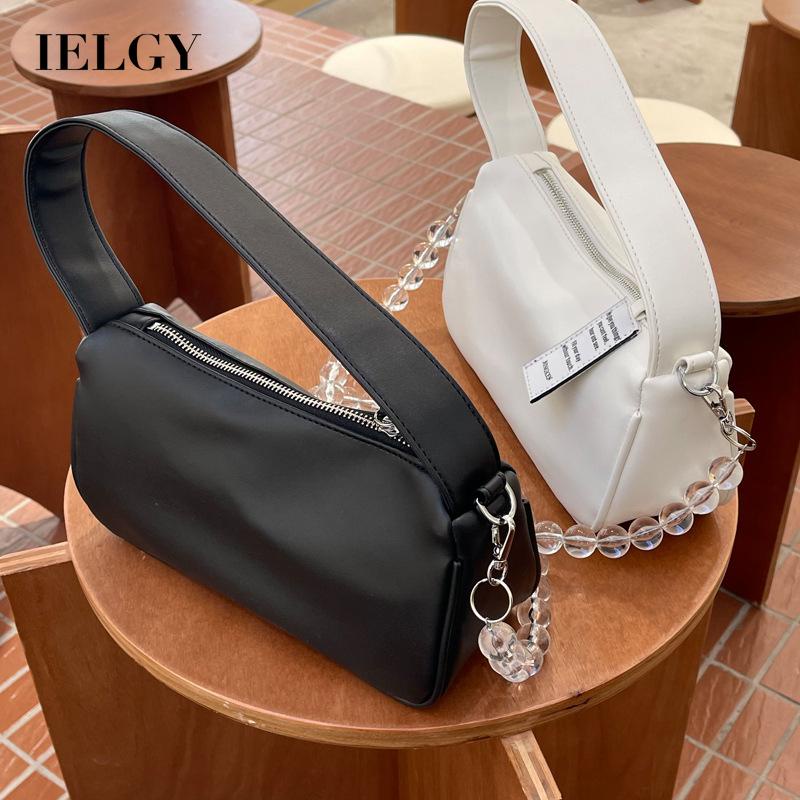 Túi đeo chéo IELGY da mềm màu trơn dây đeo xỏ hạt trong suốt thời trang cho nữ