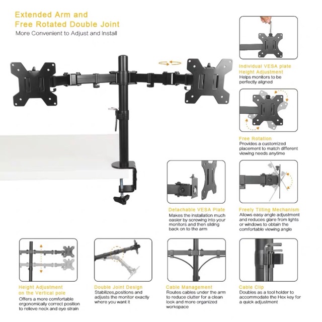 Giá treo 2 màn hình cao cấp - Dual Monitor Desk Stand - Giá treo 2 màn hình 17-27 Inch