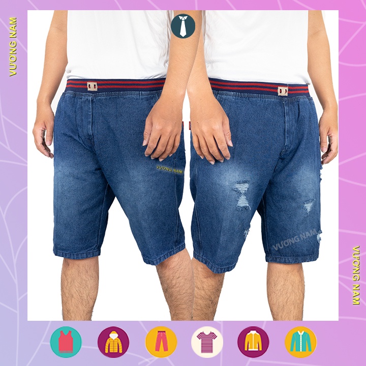 Quần short jean lưng thun chất vải bò wash kiểu trơn xước rách thời trang