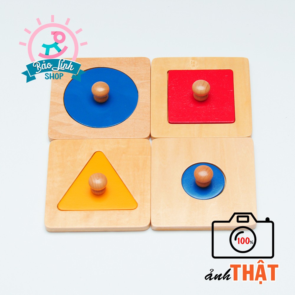 Ghép hình 4 hình học cơ bản loại bảng đơn CHUẨN MONTESSORI| Giáo cụ Montessori 0-3