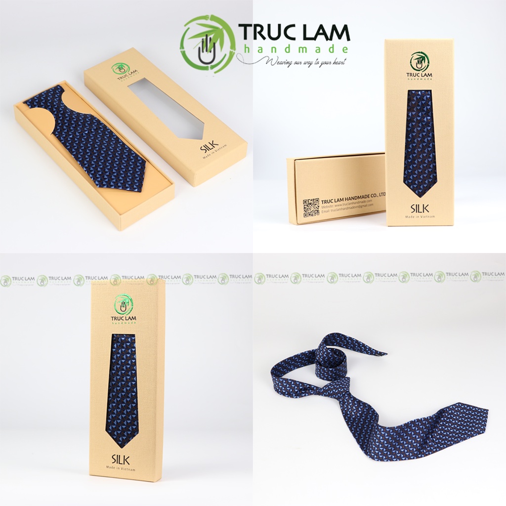 Cà Vạt Lụa 8cm Cho Nam Cao Cấp Họa Tiết Hình Khối Nâu Xanh Sang Trọng MS5 - Trúc Lâm Handmade