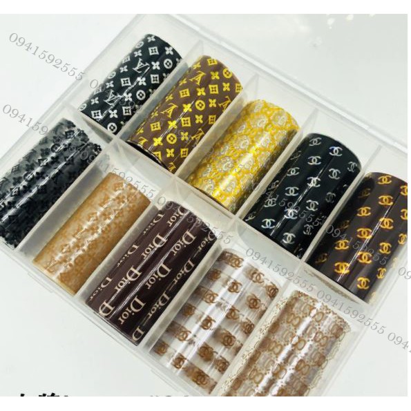 Hộp 10 cuộn foil thương hiệu trang trí móng