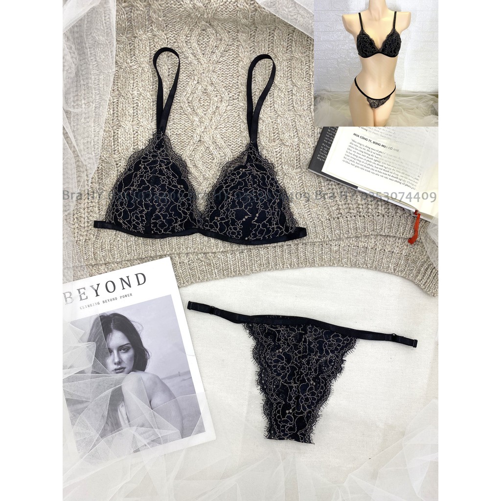 👙 Bra thiết kế sexy 👙 Đồ lót nữ cao cấp màu đen họa tiết ánh kim có mút vải ren cao cấp loại 1 gồm áo + quần