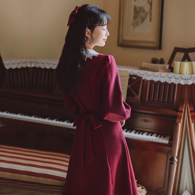 Đầm cổ búp bê nữ phong cách Retro Pháp thanh lịch hợp mùa xuân thu