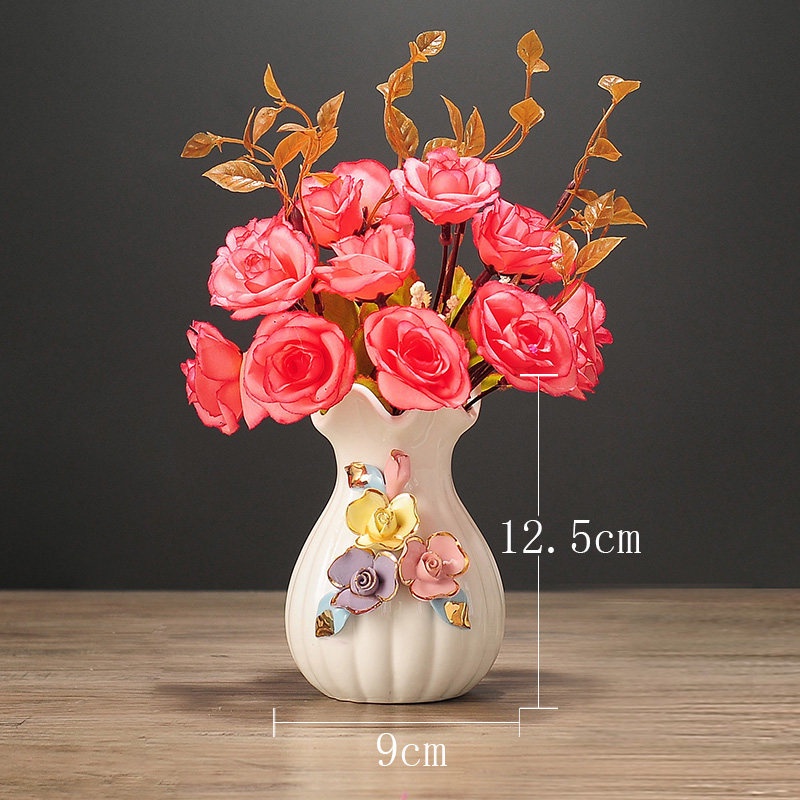 Set tượng đôi voi gốm sứ và bình hoa trang trí phòng sang trọng