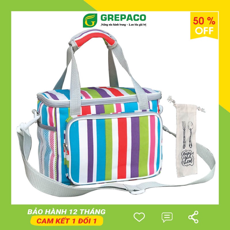 Túi Cơm Giữ Nhiệt Văn Phòng Giá Rẻ Vải Bố Canvas Loại To Đựng Thức Ăn, Đựng Bình Sữa Tặng Túi Muỗng Nĩa - GREPACO TC11