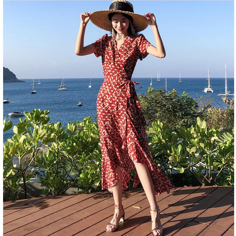 Đầm Maxi chất Chiffon tay ngắn hoạ tiết in thiết kế đáng yêu cho phái nữ | BigBuy360 - bigbuy360.vn