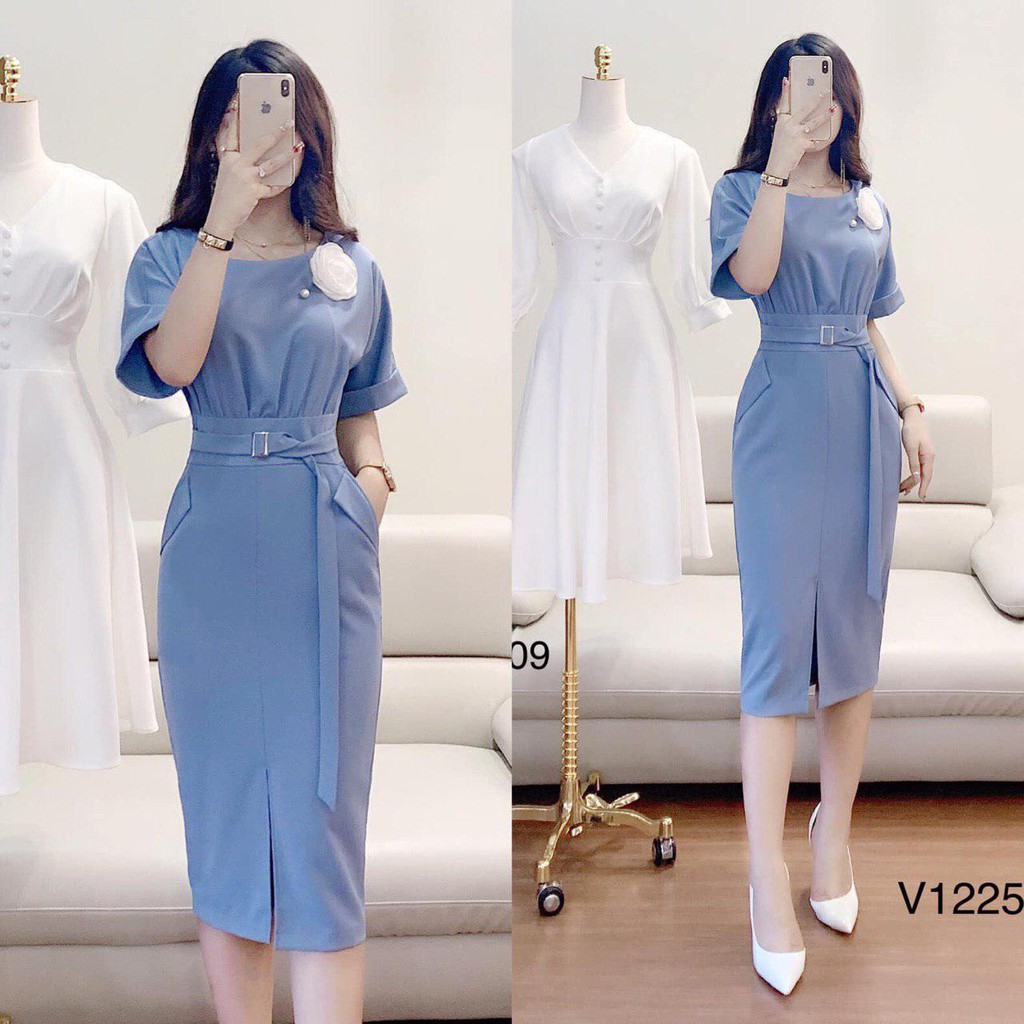 [ xả kho ] MiD Đầm xanh tôn dáng đính hoa thanh lịch V1225 Mie Design kèm ảnh thật