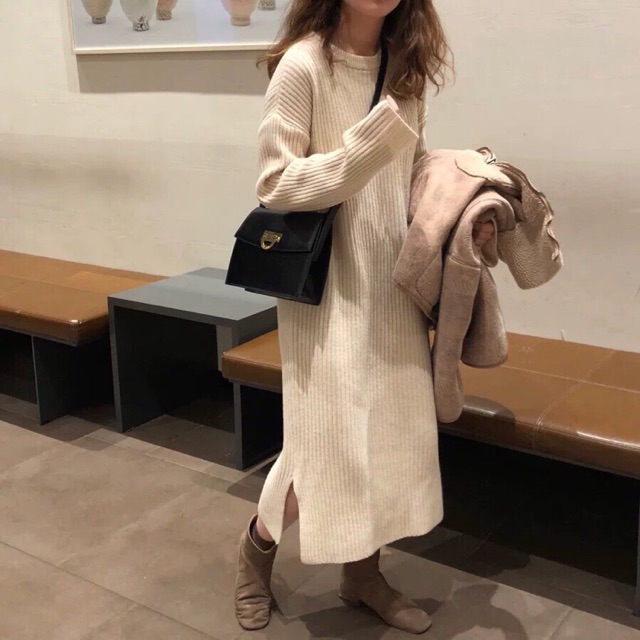 (Có sẵn) Váy len xẻ tà