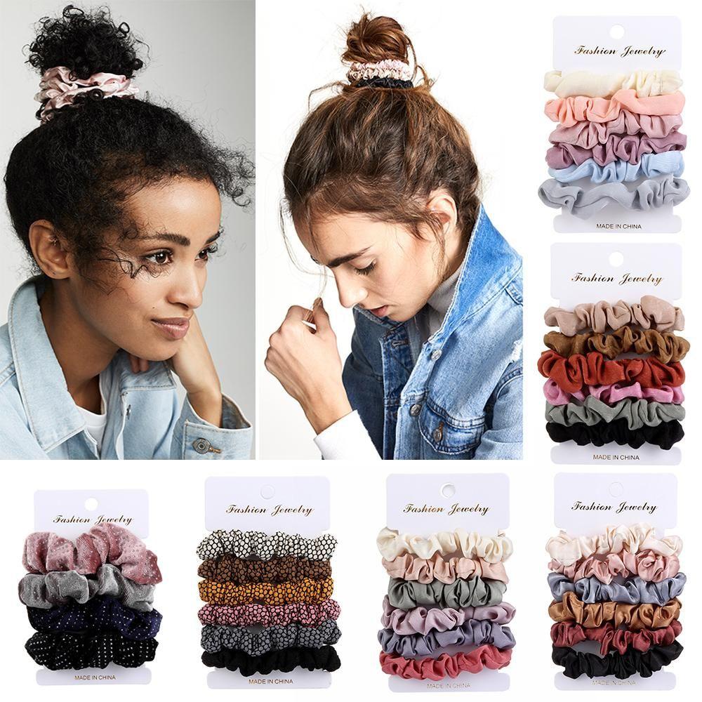 Set 4 / 6 Dây Cột Tóc Đuôi Ngựa Chất Liệu Nhung / Nhung Màu Sắc Cầu Vồng Phong Cách Cổ Điển