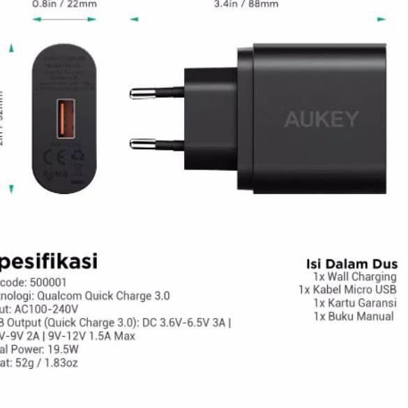 Bộ Sạc Aukey Pa-T9 1 Cổng 19.5w Qc 3.0 Chính Hãng