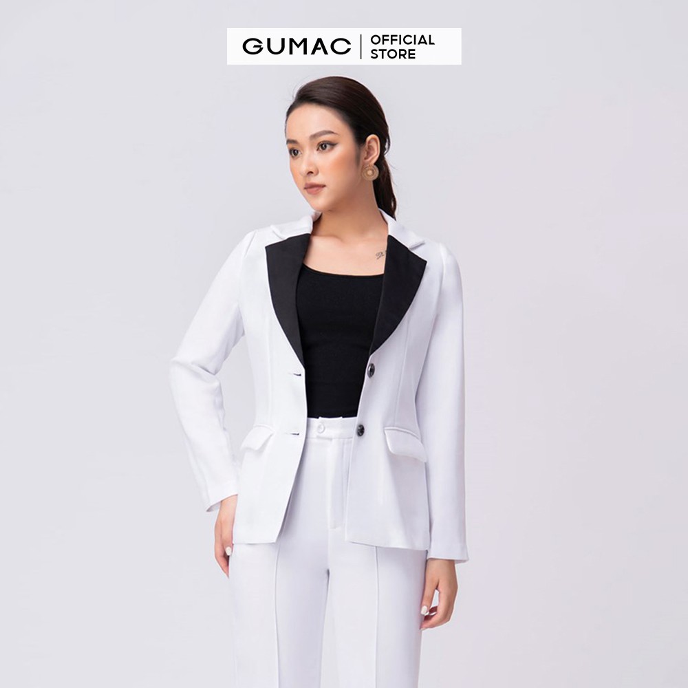 Áo vest nữ phối ve cổ GUMAC màu trắng, đủ size thanh lịch sang trọng AA10216 | BigBuy360 - bigbuy360.vn