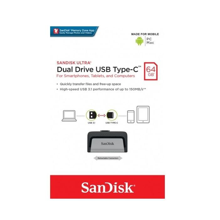 USB OTG Sandisk Ultra Dual Type-C 3.1 64GB 150MB/s (Bạc)