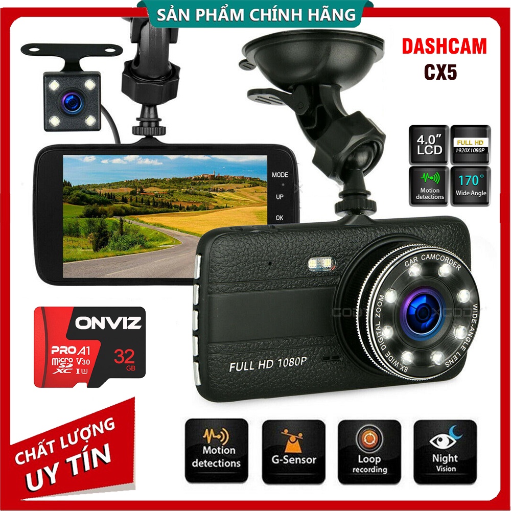 Camera hanh trình ô tô Full HD ONTEK 8LED, Camera trước/ sau