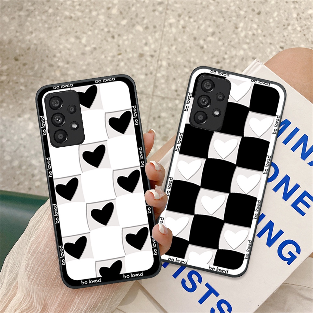 Ốp lưng Samsung A13/ A23/ A33/ A53/ A73 trái tim, hoạ tiết kẻ caro đen trắng thời trang