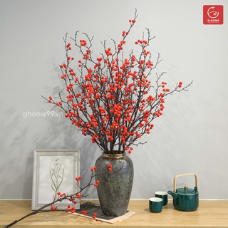Cành đào đông Ghome bằng lụa đỏ rực rỡ, trang trí nhà cửa phòng khách bếp sang trọng