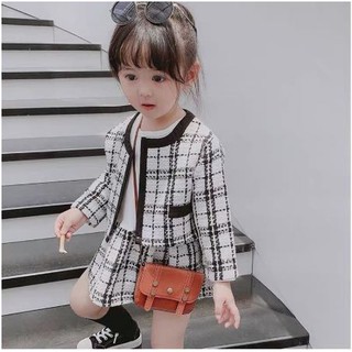SET VÁY DẠ TEXT KẺ ĐEN TRẮNG CHO BG