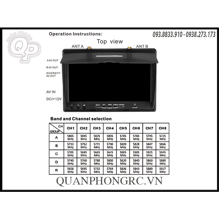 Màn Hình LT5802S 7&quot; LCD 800*480 Receiver Monitor 5.8GHz Dual Diversity With DVR/Battery