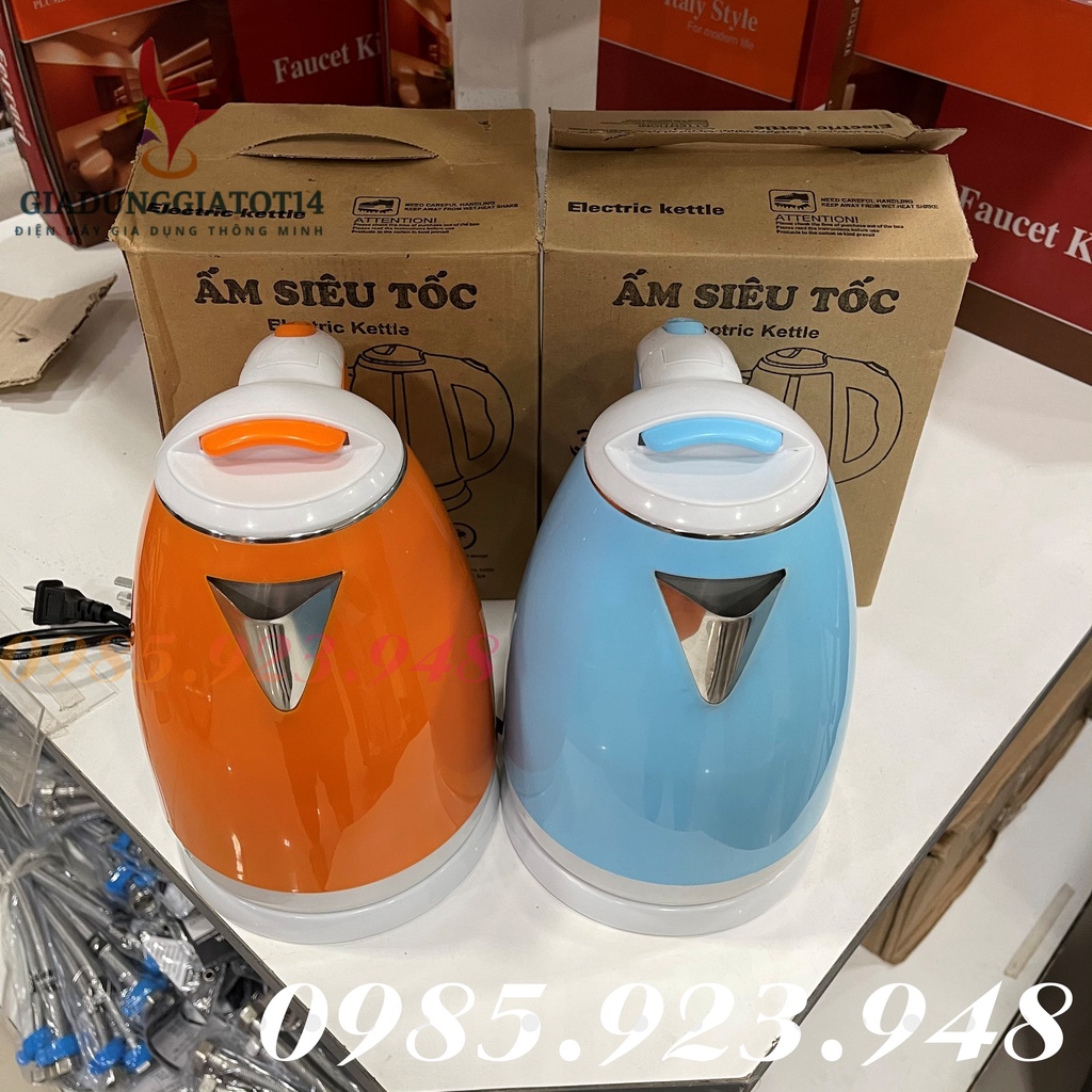 Ấm Siêu Tốc Đun Nước Electric Kettle Dung Tích 1.8 Lít Loại 2 Lớp Màu, Bảo Hành 6 Tháng Lỗi Đổi Mới