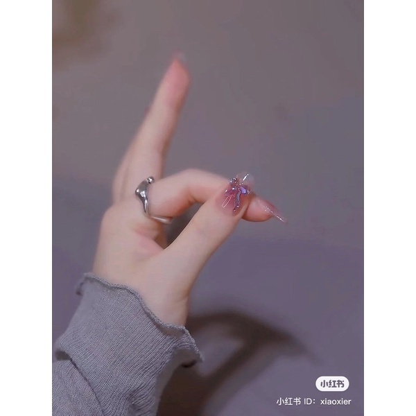 Nail box thiết kế hồng thạch đính nơ charm đá sang chảnh