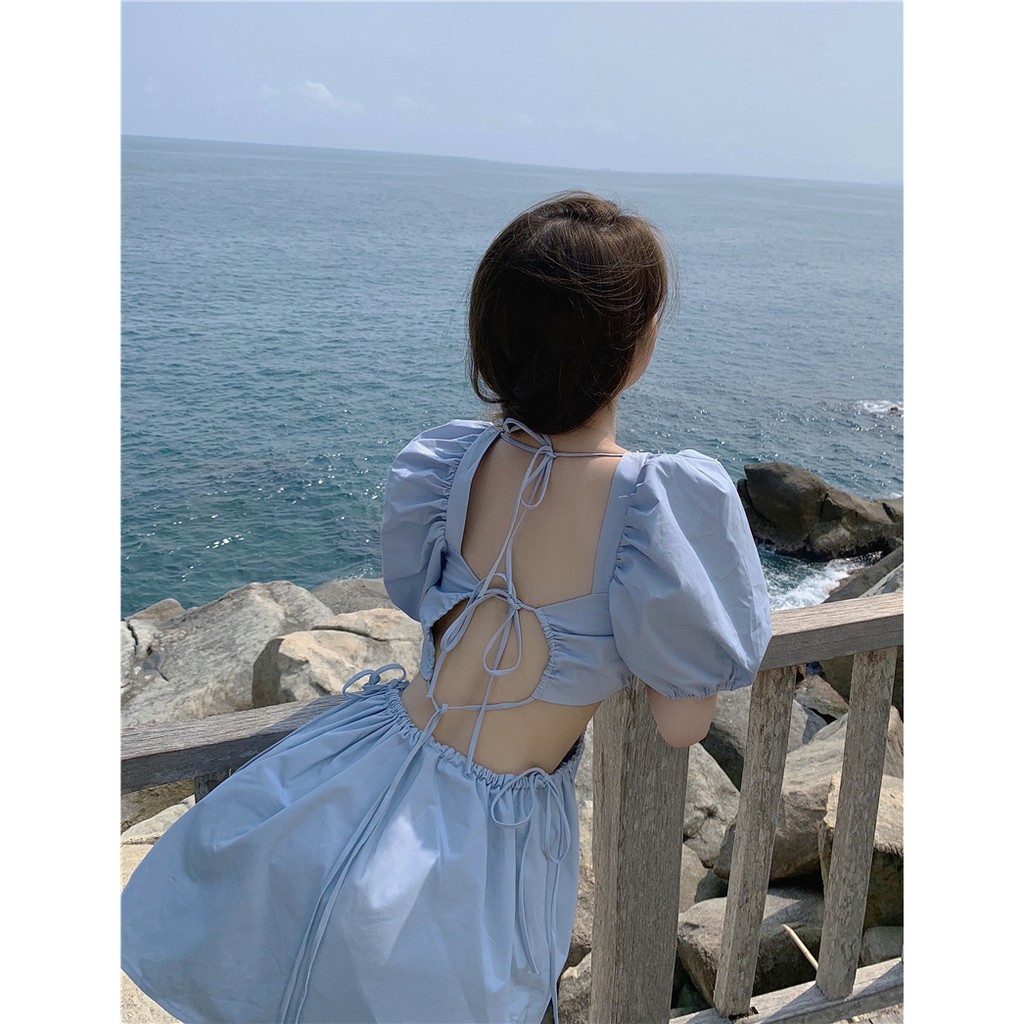 Jane Đầm đi biển baby thắt dây hở lưng Xanh trời Pastel cực yêu C072 | BigBuy360 - bigbuy360.vn