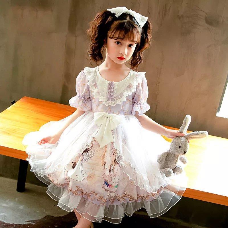 Đầm Công Chúa Vải Voan Tay Ngắn Phối Lưới Thời Trang Mùa Hè Cho Bé Gái