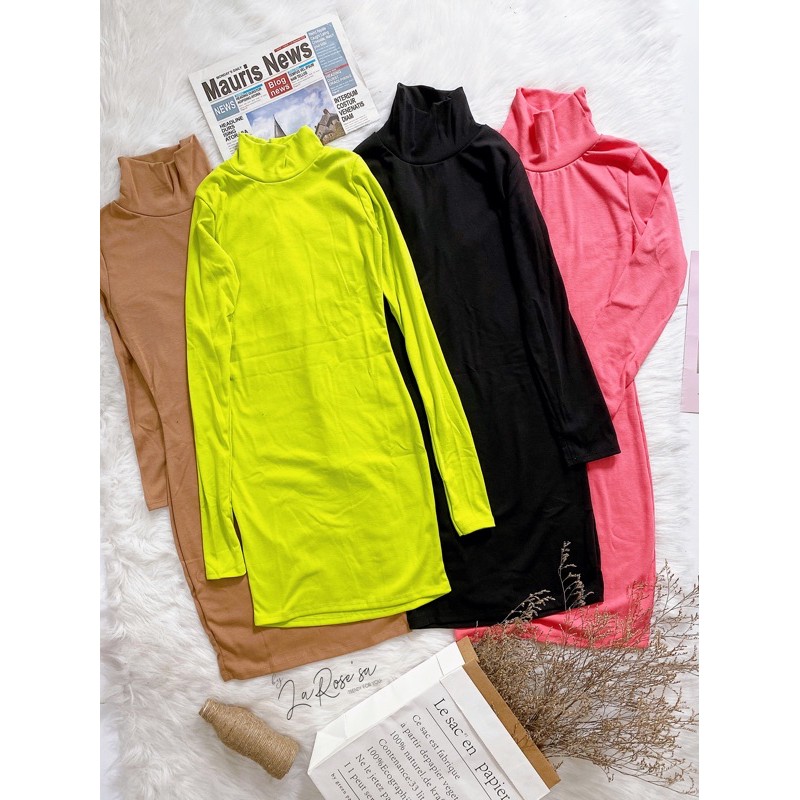 🌺 Đầm Body Tay Dài Cổ Lọ Xỏ Ngón 3P Chất Thun Bozip 🍃 | BigBuy360 - bigbuy360.vn