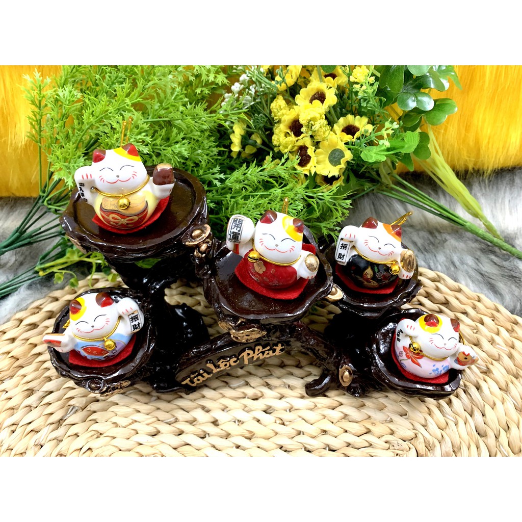 Tượng Mèo Sứ Ngồi Thần Tài Maneki Neko và đế Tài Lộc Phát