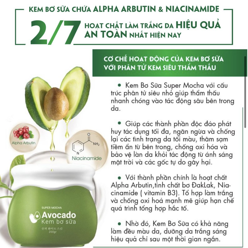 [CHÍNH HÃNG + QUÀ TẶNG] Kem bơ sữa SUPER MOCHA - Kem body bơ sữa Avocado Body Cream trắng mịn như bơ 200gr | BigBuy360 - bigbuy360.vn