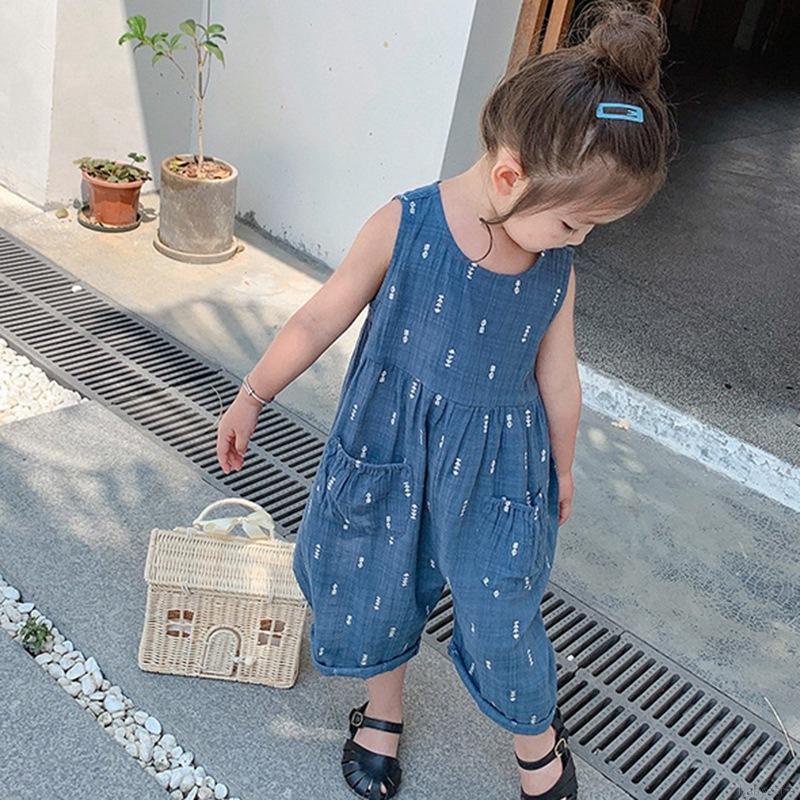 Bộ Áo Liền Quần Sát Nách Dáng Rộng Trẻ Trung Phong Cách Hàn Quốc Cho Bé Gái