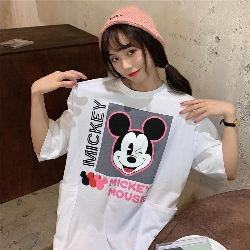 Đầm suông form rộng BIGSIZE, váy dáng dài tay lỡ, họa tiết chuột mickey, chất thun cotton hàng Quảng Châu ShiniShop