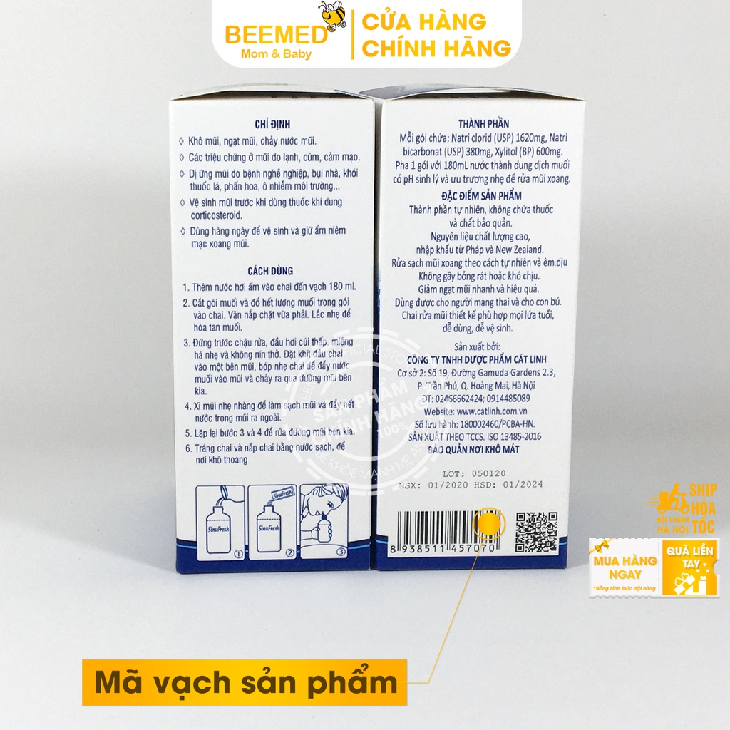 Bình rửa mũi SinuFresh Cát Linh - Tặng kèm 10 gói muối - Chăm soc mũi xoang - Chính hãng