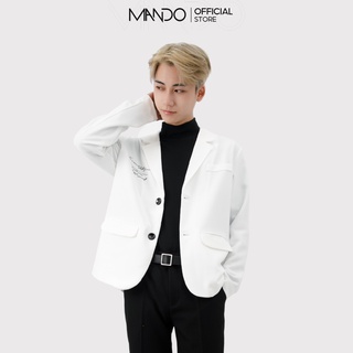 Áo Blazer Trắng Nam 1 Lớp MANDO Dài Tay Vải Tuyết Mưa  Họa Tiết In Chữ Basic Thời Trang Hàn Quốc AVN019