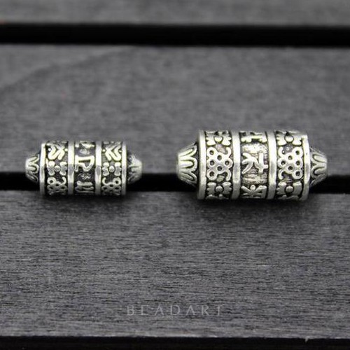 Charm Bạc 925 Khắc Lục Tự Chú Om Mani Padme Hum - Dạng Ống Trụ Nhọn, Phối Vòng Tay, Chuỗi Hạt, Trang Sức