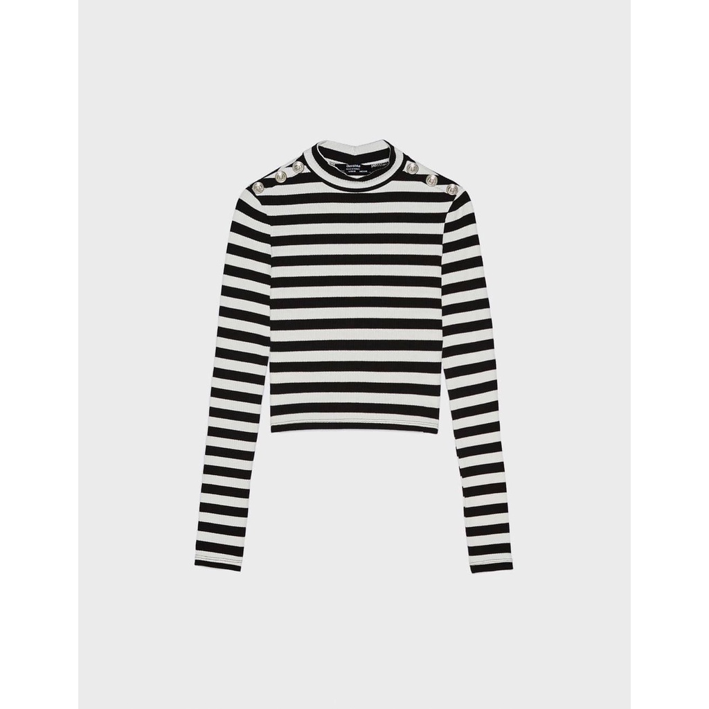 Áo len kẻ khuy vai size S form bé - Bershka authentic