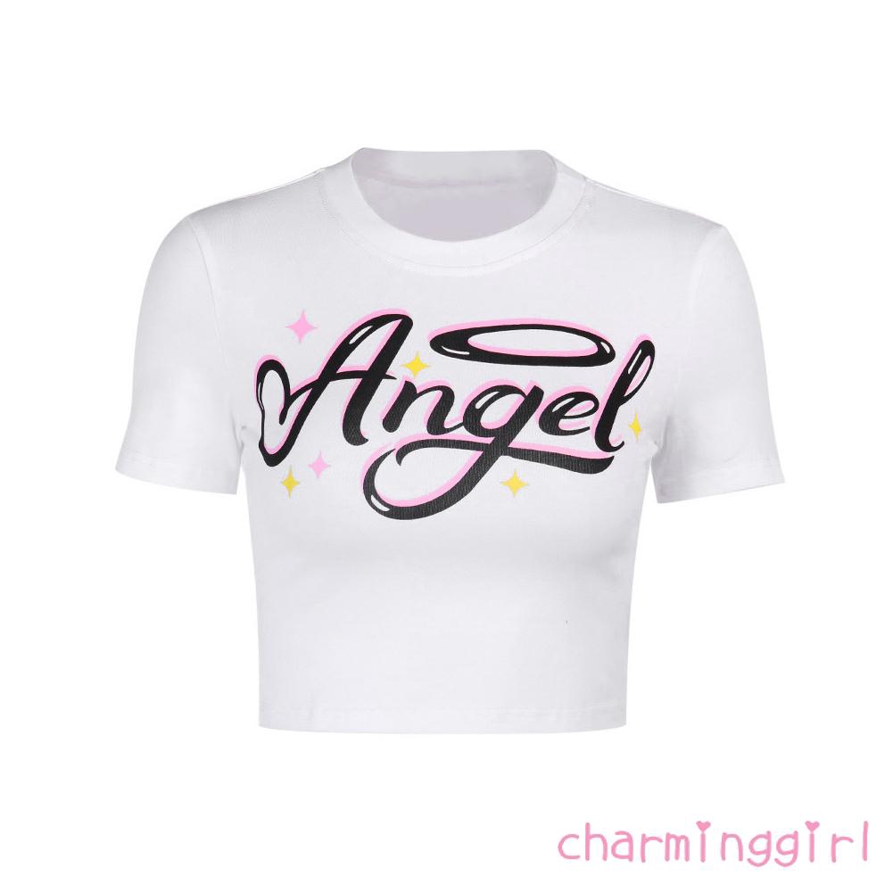 Áo Croptop Tay Ngắn In Chữ Thời Trang Cho Nữ