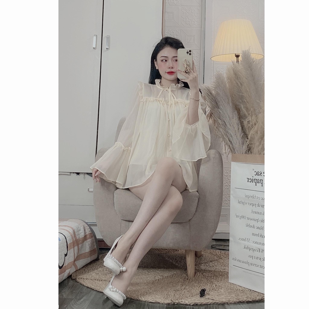 Áo sơ mi tay bèo chất tơ mềm kèm lót