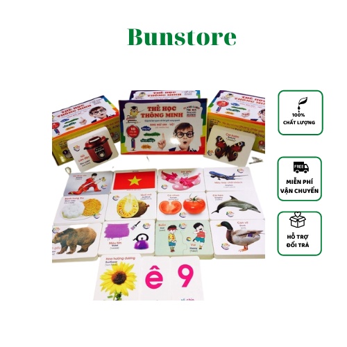 Bộ thẻ học thông minh Bunstore 16 chủ đề, 416 thẻ, Song ngữ Anh-Việt cho bé từ 2-6 tuổi hộp vàng