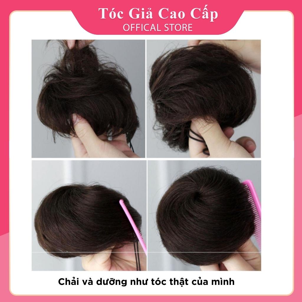 Tóc giả búi củ tỏi tròn đẹp, loại dây rút, dễ sử dụng.