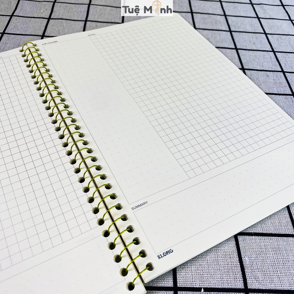 Vở note cornell B5 200 trang Klong MS 588 bìa nhựa lò xo đơn C Notes sổ Dot grid Ruột chấm và caro 6x6 mm