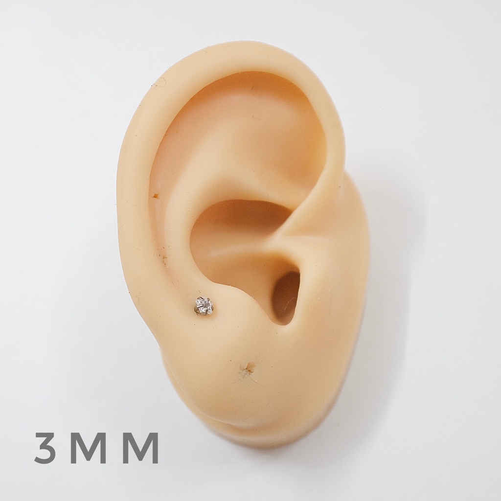 [1 Chiếc] Khuyên Tai Titan Đá Trắng Ngôi Sao Zircon Unisex Màu Bạc Đuôi Bi Không Gỉ Không Ngứa Bông Tai Julies Box 66