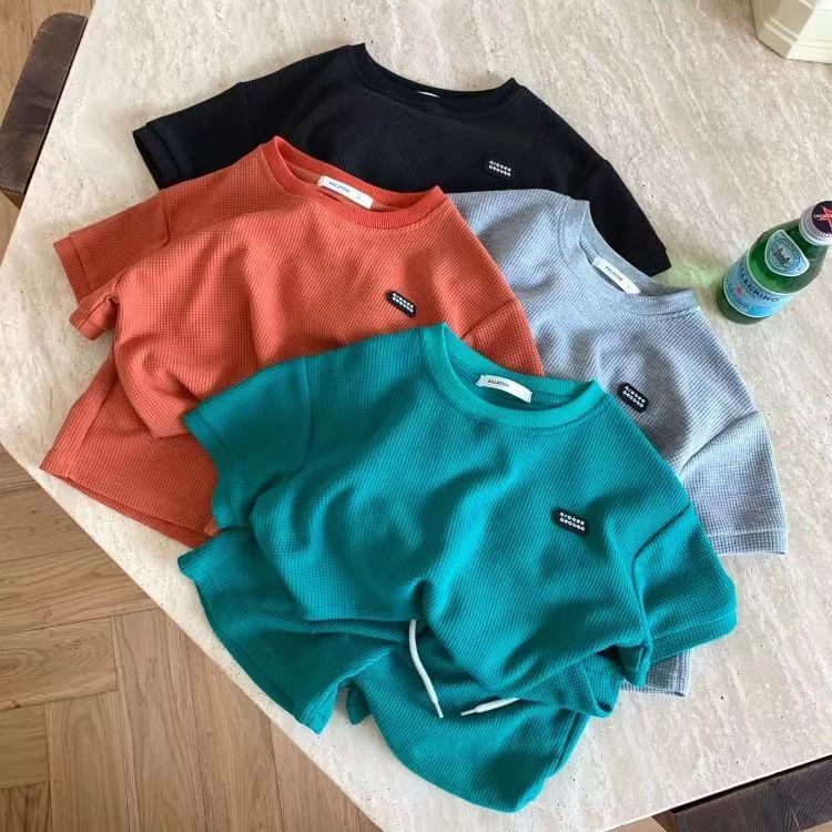 Set Áo Thun Tay Ngắn + Quần Short Thoáng Khí Màu Sắc Đơn Giản Thời Trang Mùa Hè Cho Bé